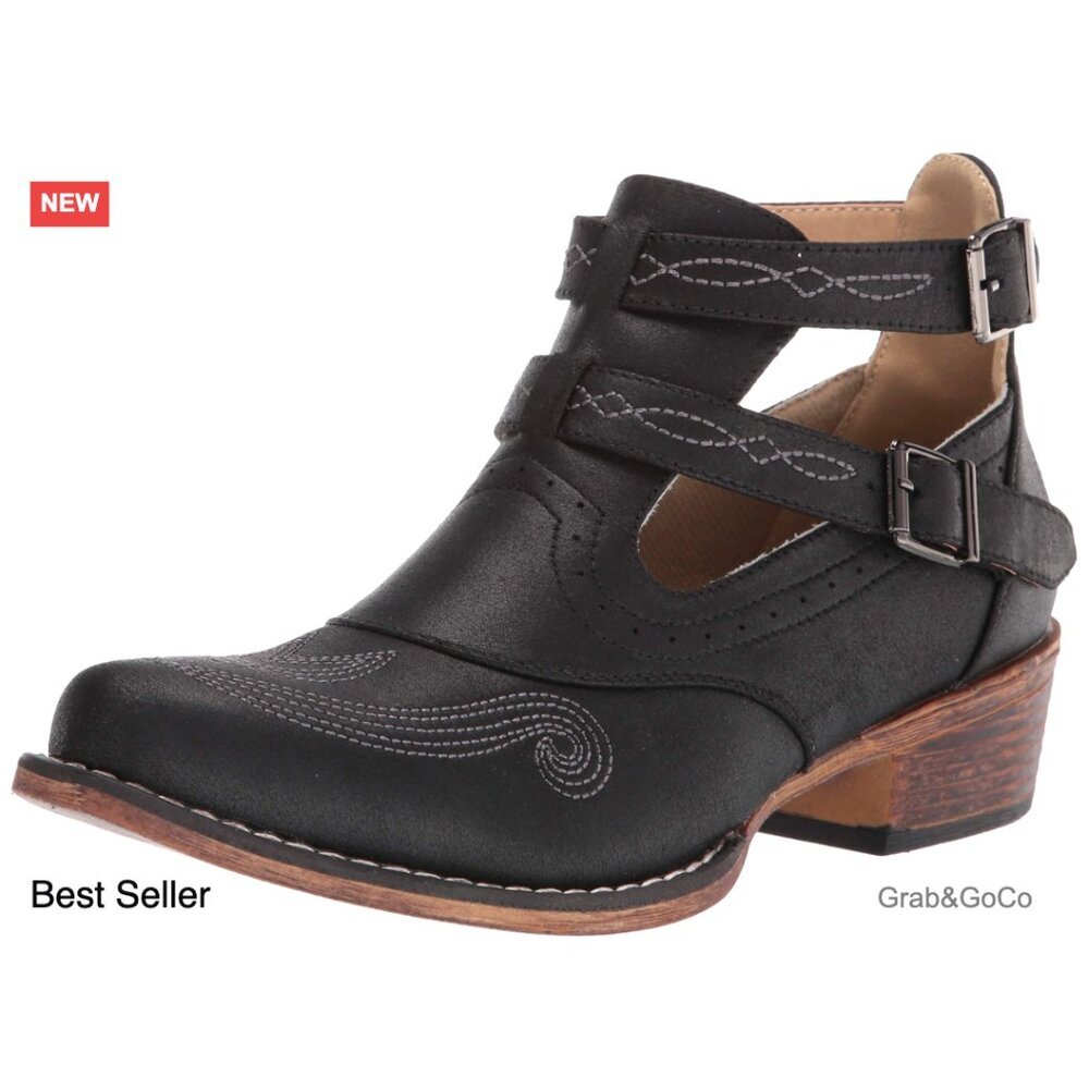 Western Snip Toe Ankle Boots Chic Cowgirl Style Adjustable Buckle Straps